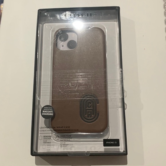 NWT Coach Brown iPhone 13 leather slim wrap case - Picture 1 of 4